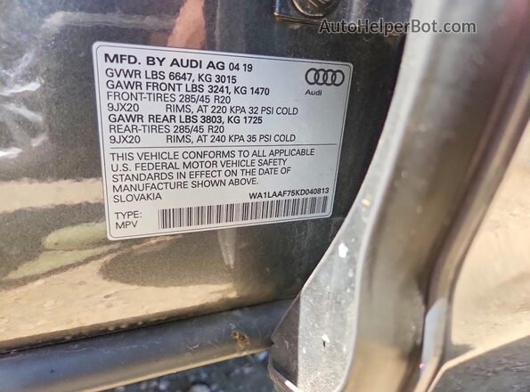 WA1LAAF75KD040813 2019 AUDI Q7 Black Vista de la etiqueta del VIN