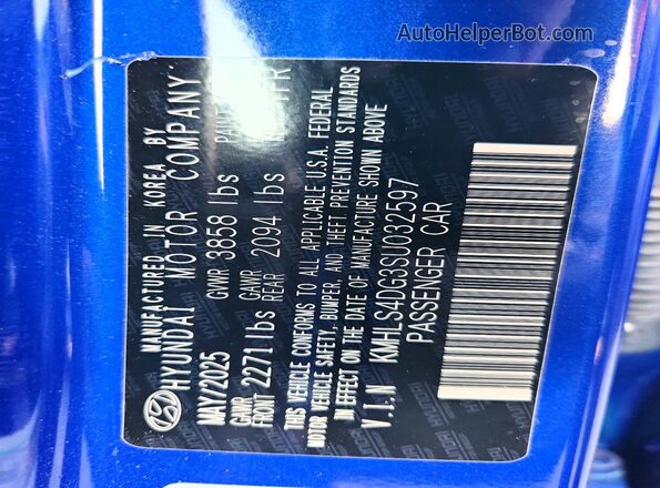 KMHLS4DG3SU032597 2025 HYUNDAI ELANTRA Blue VIN sticker view