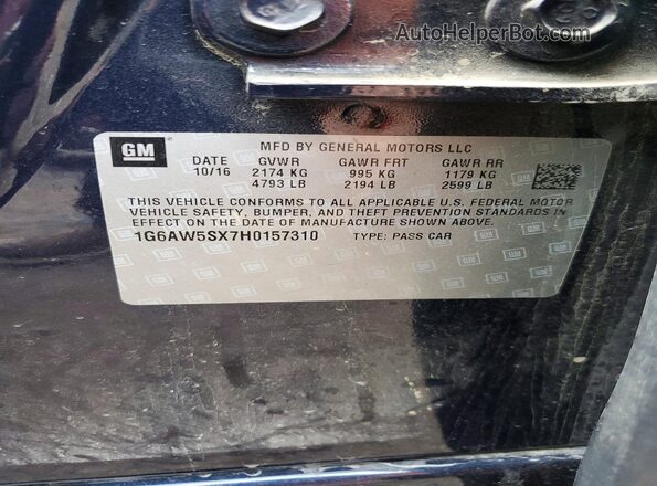 1G6AW5SX7H0157310 2017 CADILLAC CTS Blue Widok naklejki z numerem VIN