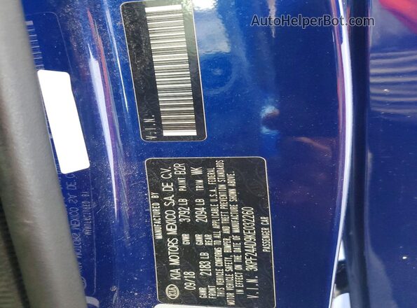3KPF24AD9KE032260 2019 KIA FORTE Blue Vista de la etiqueta del VIN