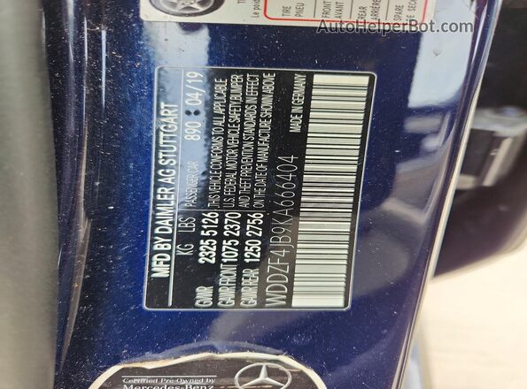 WDDZF4JB9KA666404 2019 MERCEDES-BENZ E Blue VIN sticker view