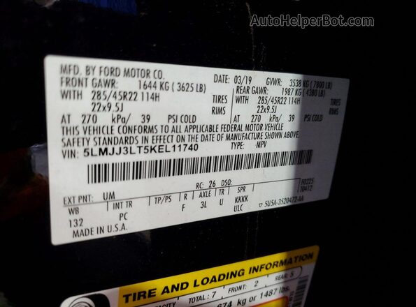 5LMJJ3LT5KEL11740 2019 LINCOLN NAVIGATOR Черный Панорамный вид салона 360°