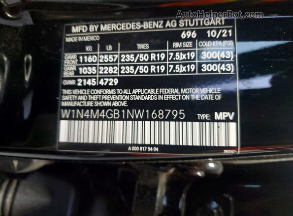 W1N4M4GB1NW168795 2022 MERCEDES-BENZ GLB-CLASS Черный Панорамный вид салона 360°