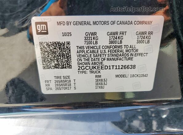 2GCUKEED1T1126638 2026 CHEVROLET SILVERADO Black Вид наклейки з VIN-кодом