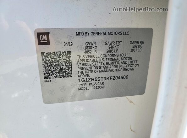 1G1ZB5ST3KF204600 2019 CHEVROLET MALIBU White Widok naklejki z numerem VIN