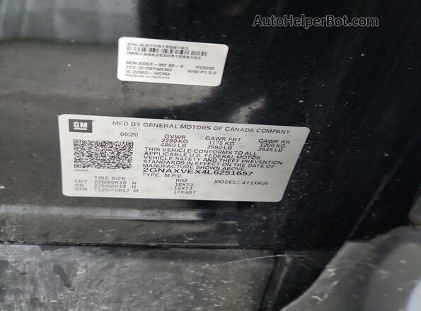 2GNAXVEX4L6251657 2020 CHEVROLET EQUINOX Black Սալոնի 360 աստիճան տեսք
