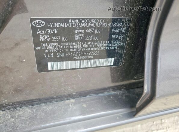 5NPE24AF2HH592655 2017 HYUNDAI SONATA Gray VIN კოდის სტიკერის ხედი