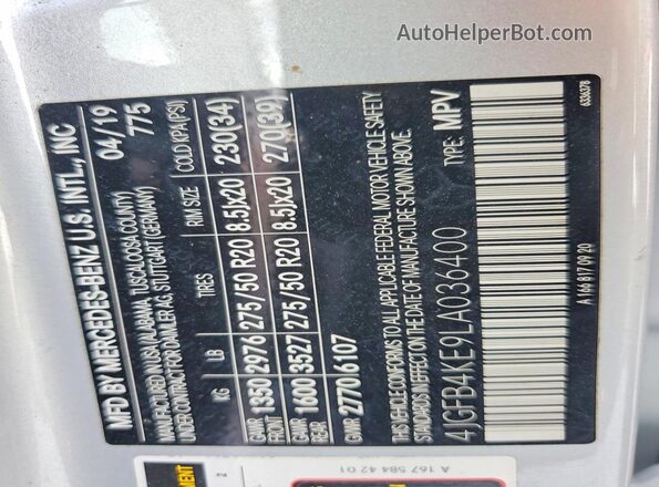 4JGFB4KE9LA036400 2020 MERCEDES-BENZ GLE Silver Widok wnętrza 360 stopni