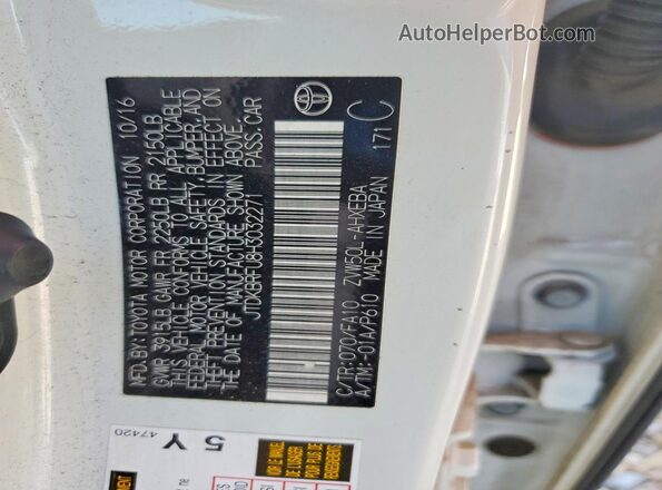 JTDKBRFU8H3032271 2017 TOYOTA PRIUS White Вид наклейки з VIN-кодом