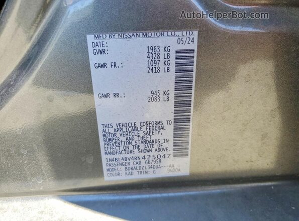 1N4BL4BV4RN425047 2024 NISSAN ALTIMA Gray VIN կոդի պիտակի տեսք