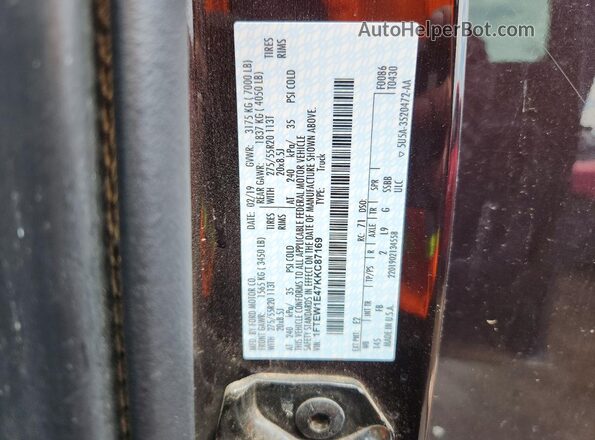 1FTEW1E47KKC87169 2019 FORD F150 Maroon Widok naklejki z numerem VIN