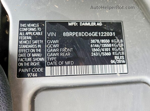 8BRPE8DD6GE122031 2016 MERCEDES-BENZ SPRINTER Silver 