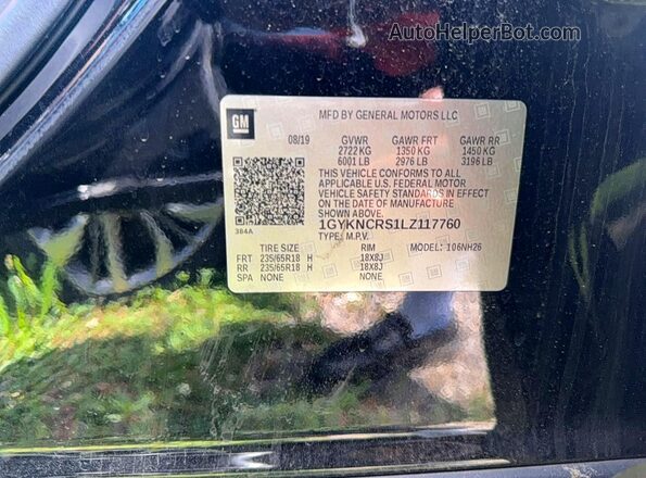 1GYKNCRS1LZ117760 2020 CADILLAC XT5 Черный Вид задней части салона