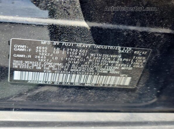 4S4BSATC1H3369874 2017 SUBARU OUTBACK Black Панорамний вид салону 360°
