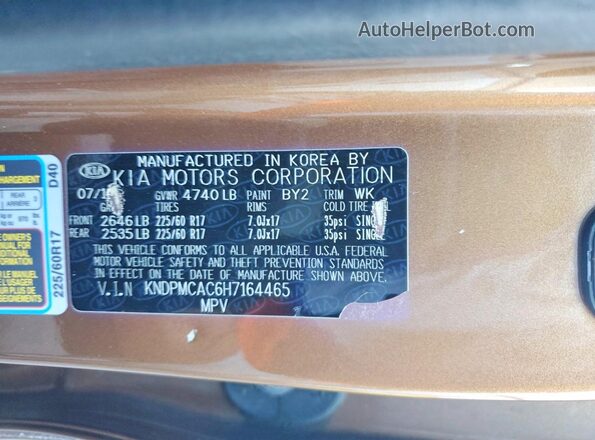 KNDPMCAC6H7164465 2017 KIA SPORTAGE Gold Vista de la etiqueta del VIN