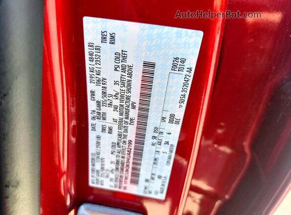 1FMCU9G93HUA82199 2017 FORD ESCAPE Red Widok wnętrza 360 stopni