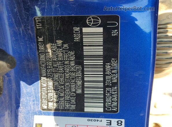 NMTKHMBX4JR047287 2018 TOYOTA C-HR Blue Панорамний вид салону 360°
