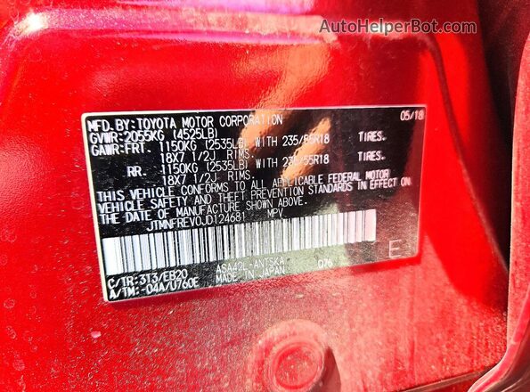 JTMNFREV0JD124681 2018 TOYOTA RAV4 Red 360 interior view