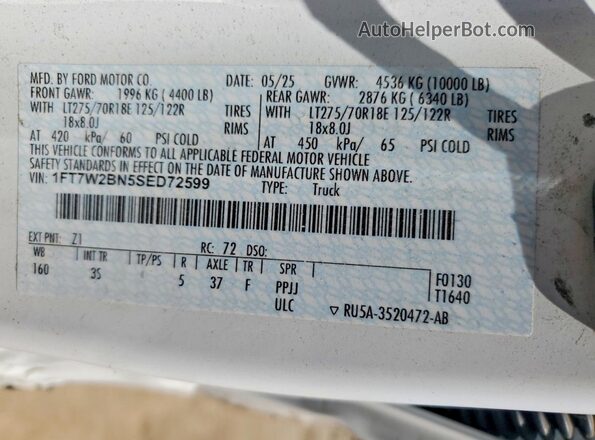 1FT7W2BN5SED72599 2025 FORD F250 White 360 interior view