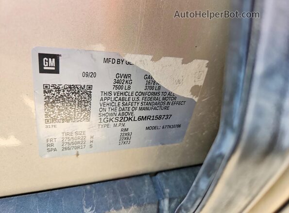 1GKS2DKL6MR158737 2021 GMC YUKON Tan Vista interior de 360 grados