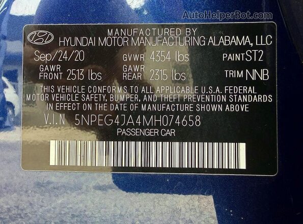 5NPEG4JA4MH074658 2021 HYUNDAI SONATA Black 