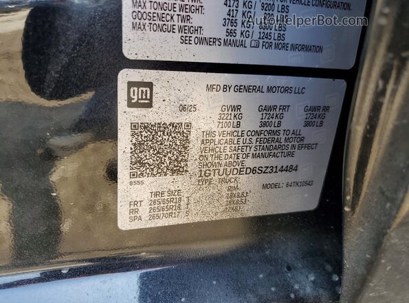1GTUUDED6SZ314484 2025 GMC SIERRA Black Вид наклейки з VIN-кодом