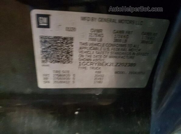 1GCRYBEK2LZ202389 2020 CHEVROLET SILVERADO Black Widok naklejki z numerem VIN