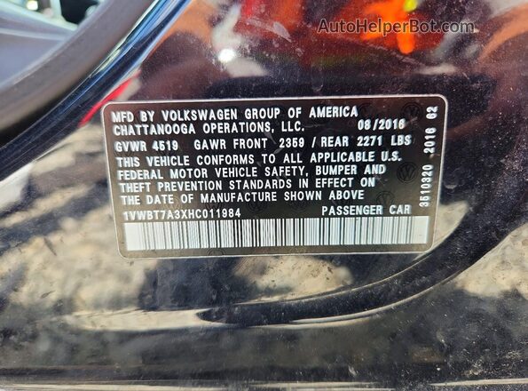 1VWBT7A3XHC011984 2017 VOLKSWAGEN PASSAT Gray Вид наклейки з VIN-кодом