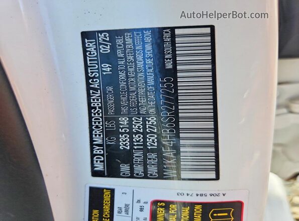 W1KAF4HB6SR277255 2025 MERCEDES-BENZ C White VIN კოდის სტიკერის ხედი