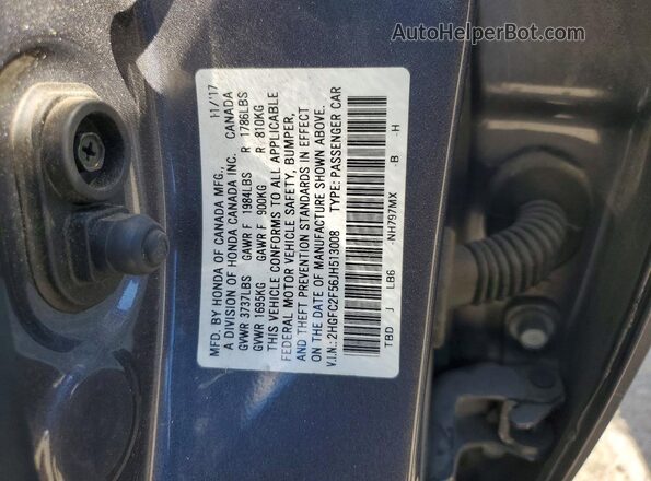 2HGFC2F56JH513008 2018 HONDA CIVIC Gray Vista de la etiqueta del VIN