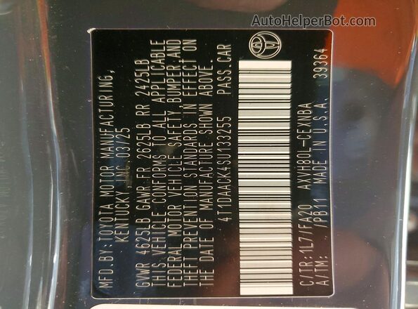 4T1DAACK4SU133255 2025 TOYOTA CAMRY Black VIN sticker view
