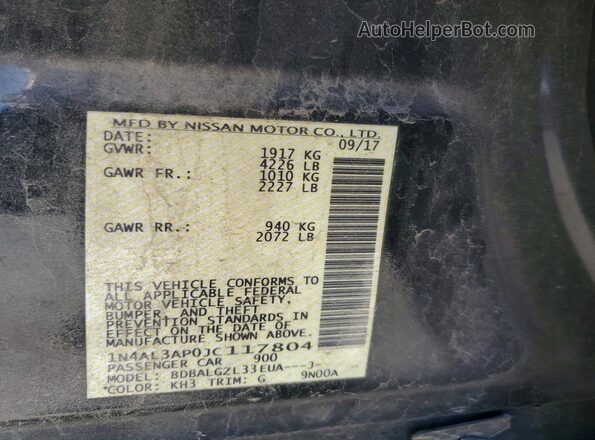 1N4AL3AP0JC117804 2018 NISSAN ALTIMA Black VIN կոդի պիտակի տեսք