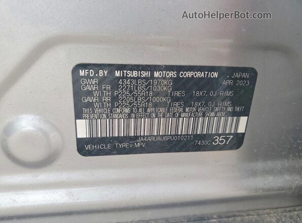 JA4ARUAU6PU010211 2023 MITSUBISHI OUTLANDER Серебряный Вид наклейки с VIN-кодом