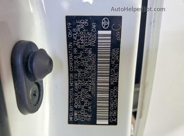 JTDS4RCE0LJ029652 2020 TOYOTA COROLLA White VIN sticker view
