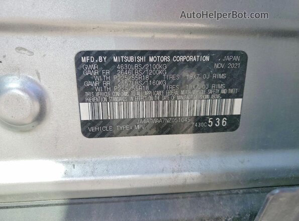 JA4ATWAA7NZ051045 2022 MITSUBISHI ECLIPSE Silver VIN կոդի պիտակի տեսք