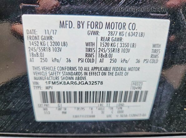 1FM5K8AR6JGA32578 2018 FORD EXPLORER Black Widok wnętrza 360 stopni