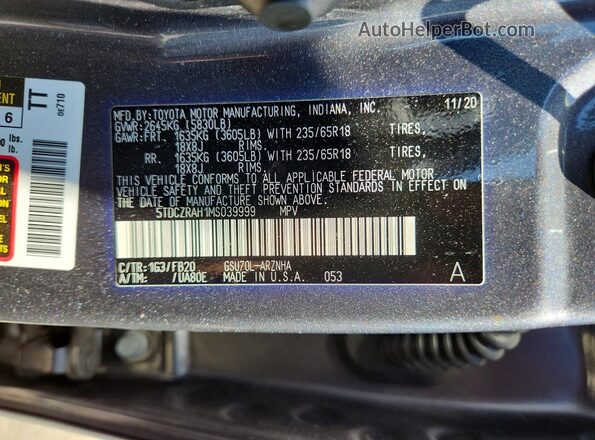 5TDCZRAH1MS039999 2021 TOYOTA HIGHLANDER Серый Панорамный вид салона 360°