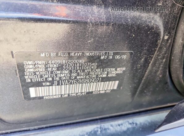 JF1VA2Y62H9809021 2017 SUBARU WRX Gray VIN sticker view
