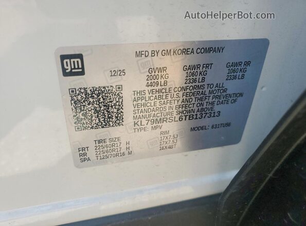 KL79MRSL6TB137313 2026 CHEVROLET TRAILBLAZER White 360 interior view