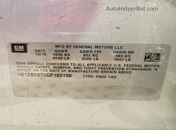 1G1ZB5ST5GF183109 2016 CHEVROLET MALIBU Серебряный Вид наклейки с VIN-кодом