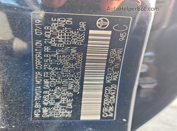 JTDS4RCE6LJ038680 2020 TOYOTA COROLLA Black VIN კოდის სტიკერის ხედი