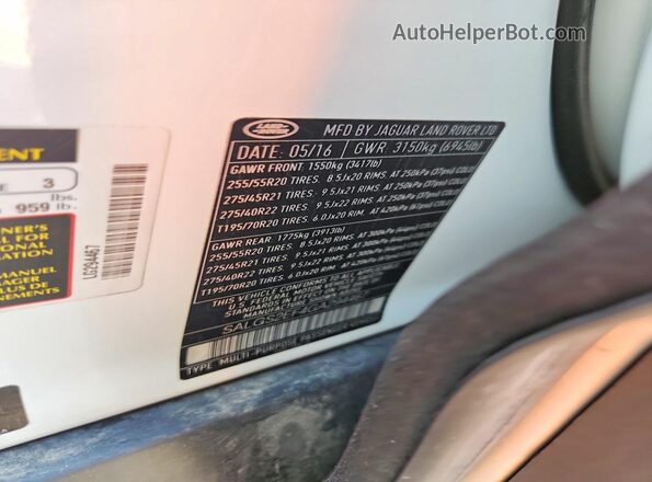 SALGS2EF4GA294467 2016 LAND ROVER RANGE White Widok wnętrza 360 stopni