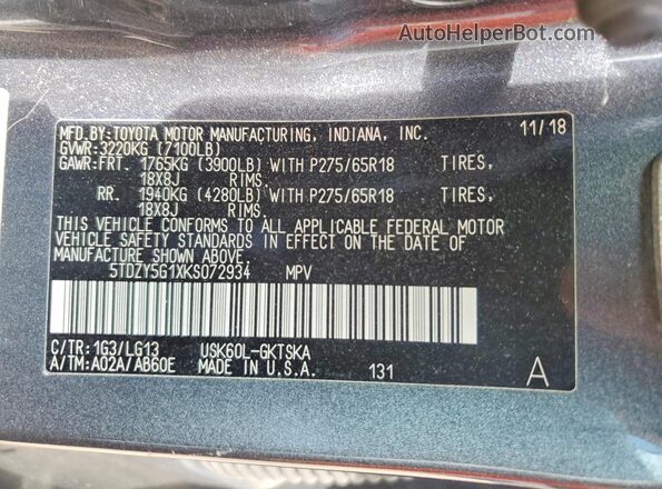 5TDZY5G1XKS072934 2019 TOYOTA SEQUOIA Charcoal 360 interior view