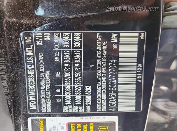 4JGDA5HB0GA727074 2016 MERCEDES-BENZ GLE Black VIN sticker view