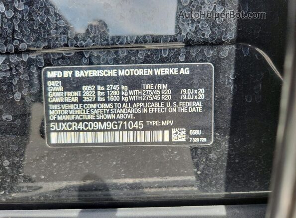 5UXCR4C09M9G71045 2021 BMW X5 Black VIN կոդի պիտակի տեսք