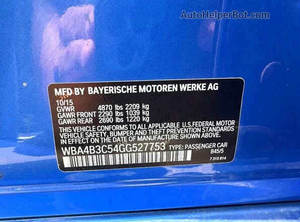 WBA4B3C54GG527753 2016 BMW 4 SERIES Blue Rear interior view