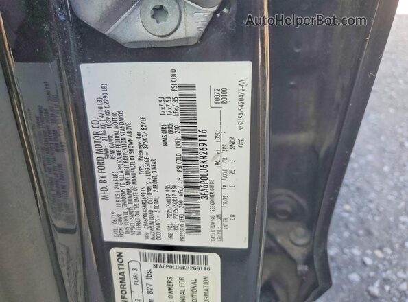 3FA6P0LU6KR269116 2019 FORD FUSION Black Vista de la etiqueta del VIN