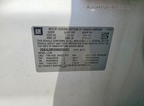 2GKALMEK8H6298432 2017 GMC TERRAIN White 360 interior view