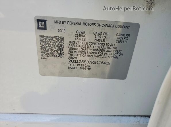 2G11Z5S37K9115419 2019 CHEVROLET IMPALA Белый Вид наклейки с VIN-кодом