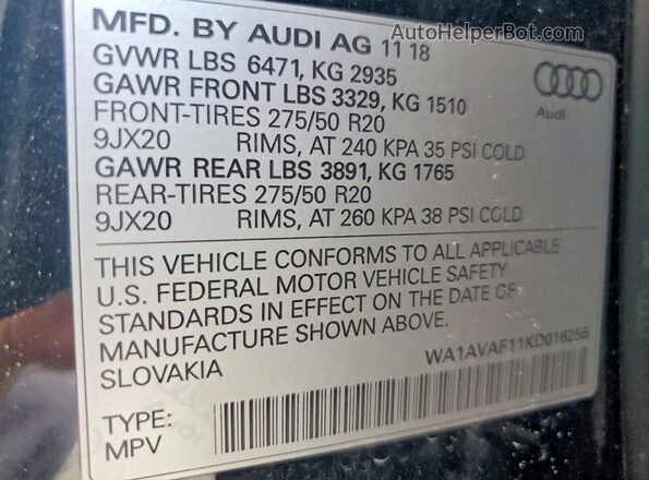 WA1AVAF11KD016256 2019 AUDI Q8 Черный Панорамный вид салона 360°